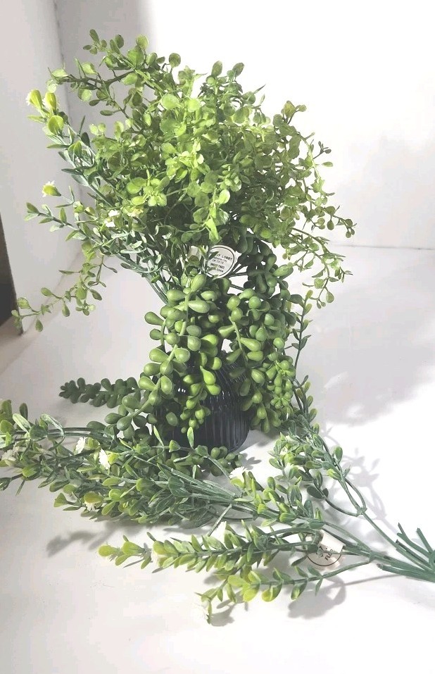 Artificial Greenary With Blue Vase. 4.5 Tall W/o Greenary No Care Decoration