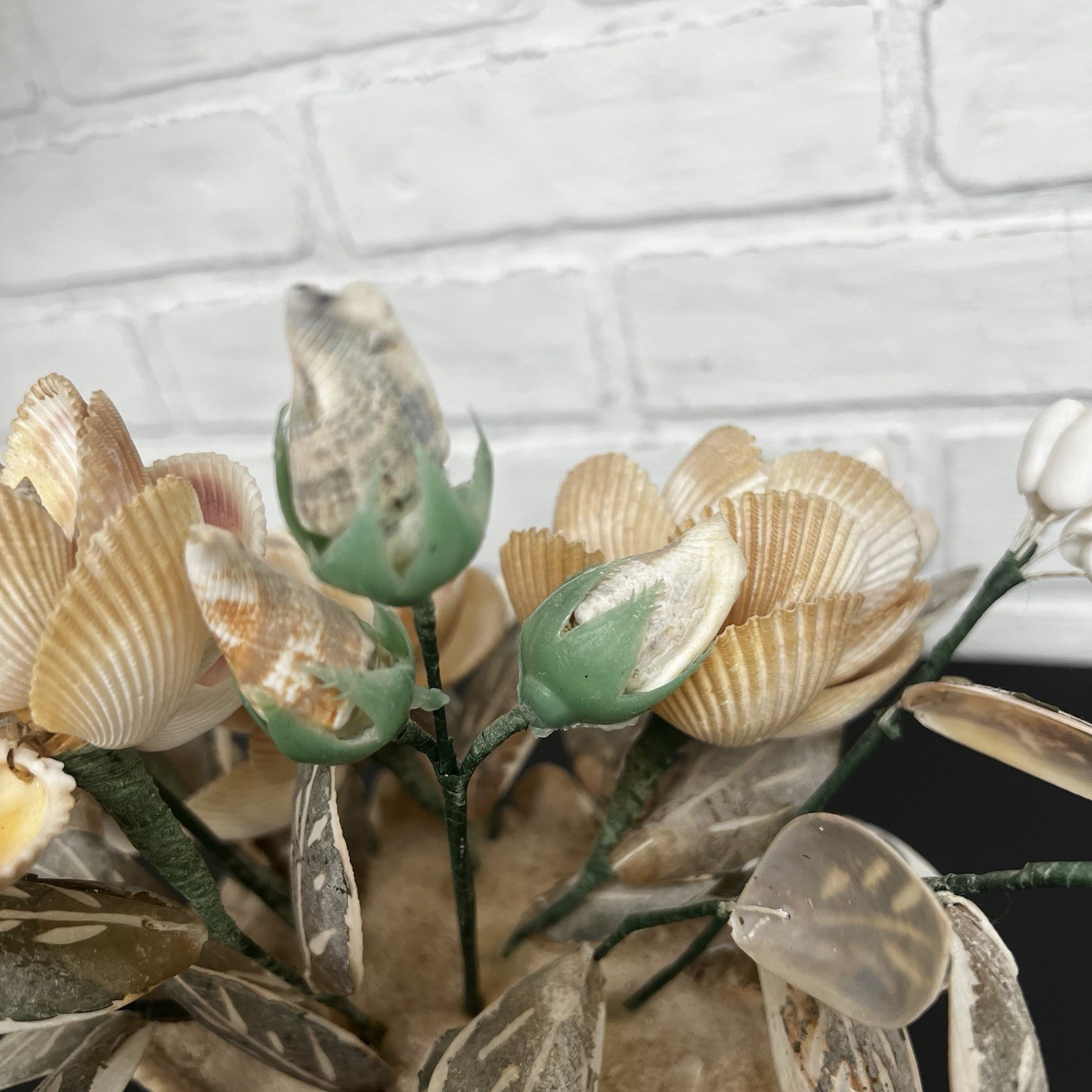 Vintage Shell Flower Arrangement Clam Shell Planter 12” Coastal Decor