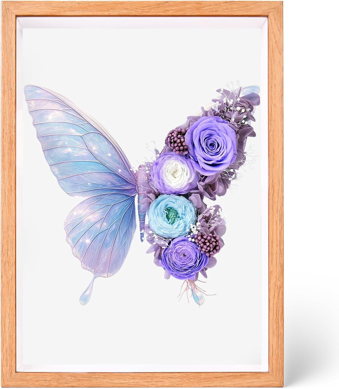 Lavender Preserved Flower Butterfly Shadow Box Frame – Elegant Wall Art Decor