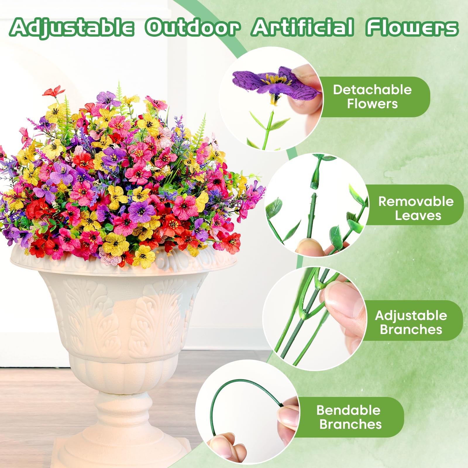 24 Bundles Artificial Flowers for Outdoors Decoration, UV Resistant Fake Silk…