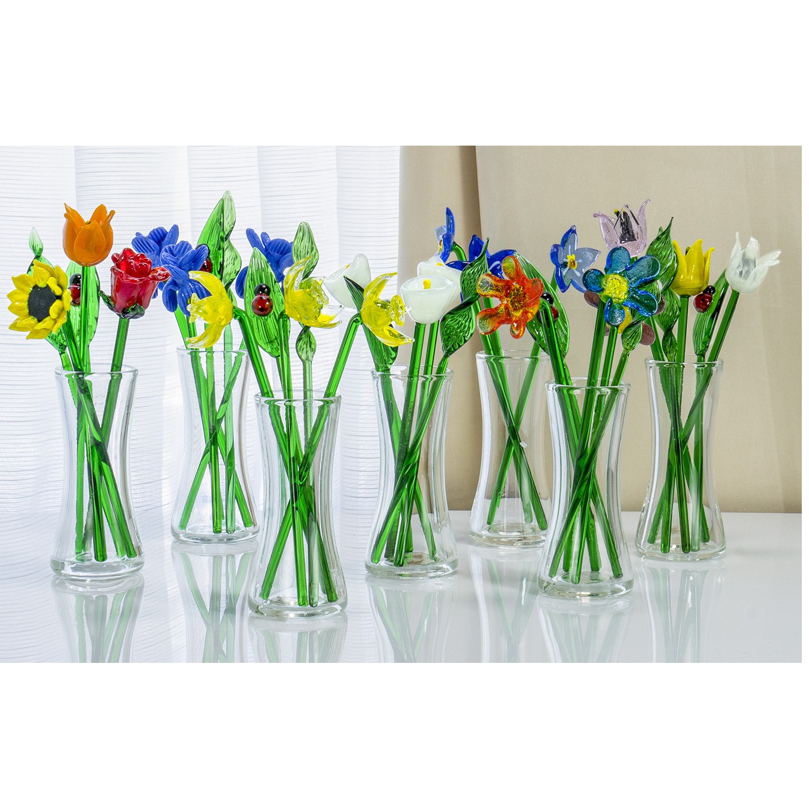 Decorative Glass Lovely Flower Bouquet with Vase, Gift Boxed – Sunflowers