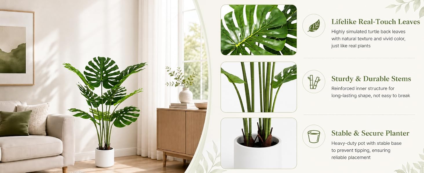Artificial Monstera Deliciosa Plant 3.6ft, Lifelike Faux Swiss Cheese Floor