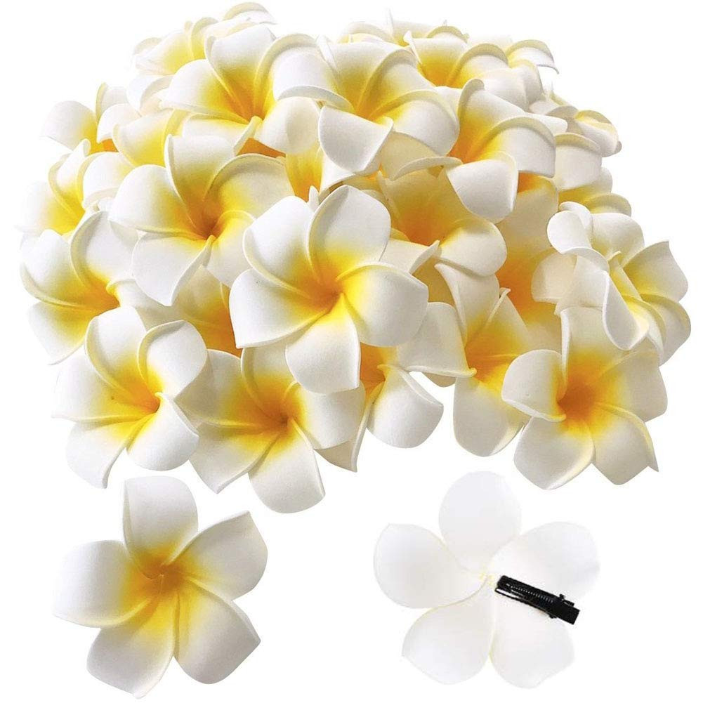 25 Pieces 2.5 Inch White Foam Hawaiian Frangipani Artificial Plumeria Flower …