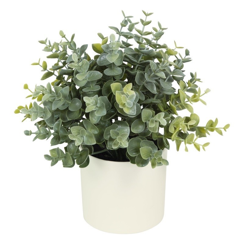 Artificial Eucalyptus Plant Cream Pot Tabletop Decor Maintenance Free Greenery