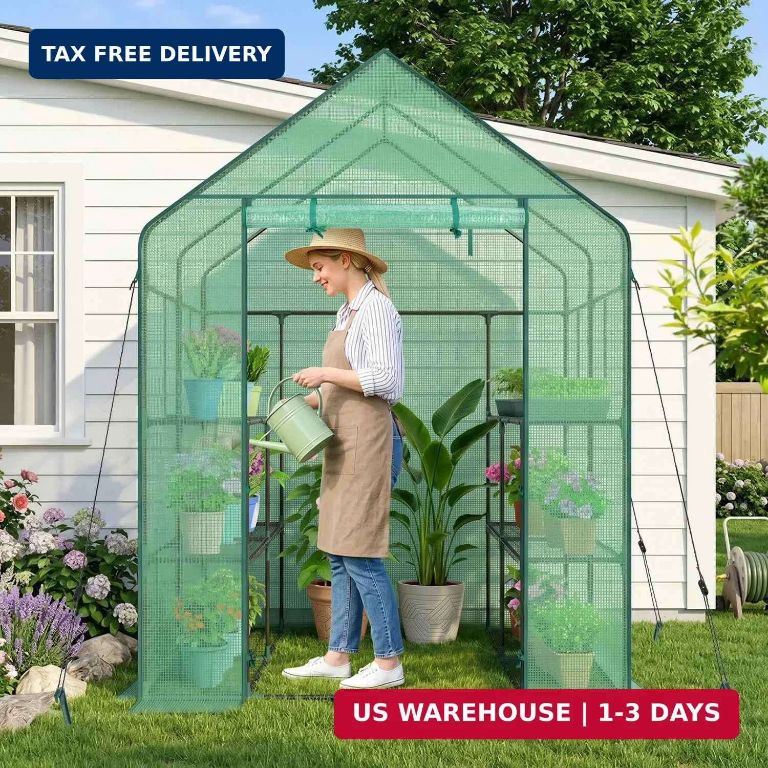Ohuhu Greenhouse for Outdoors with Screen Windows, 57 x 57 x 76” Walk in Plant
