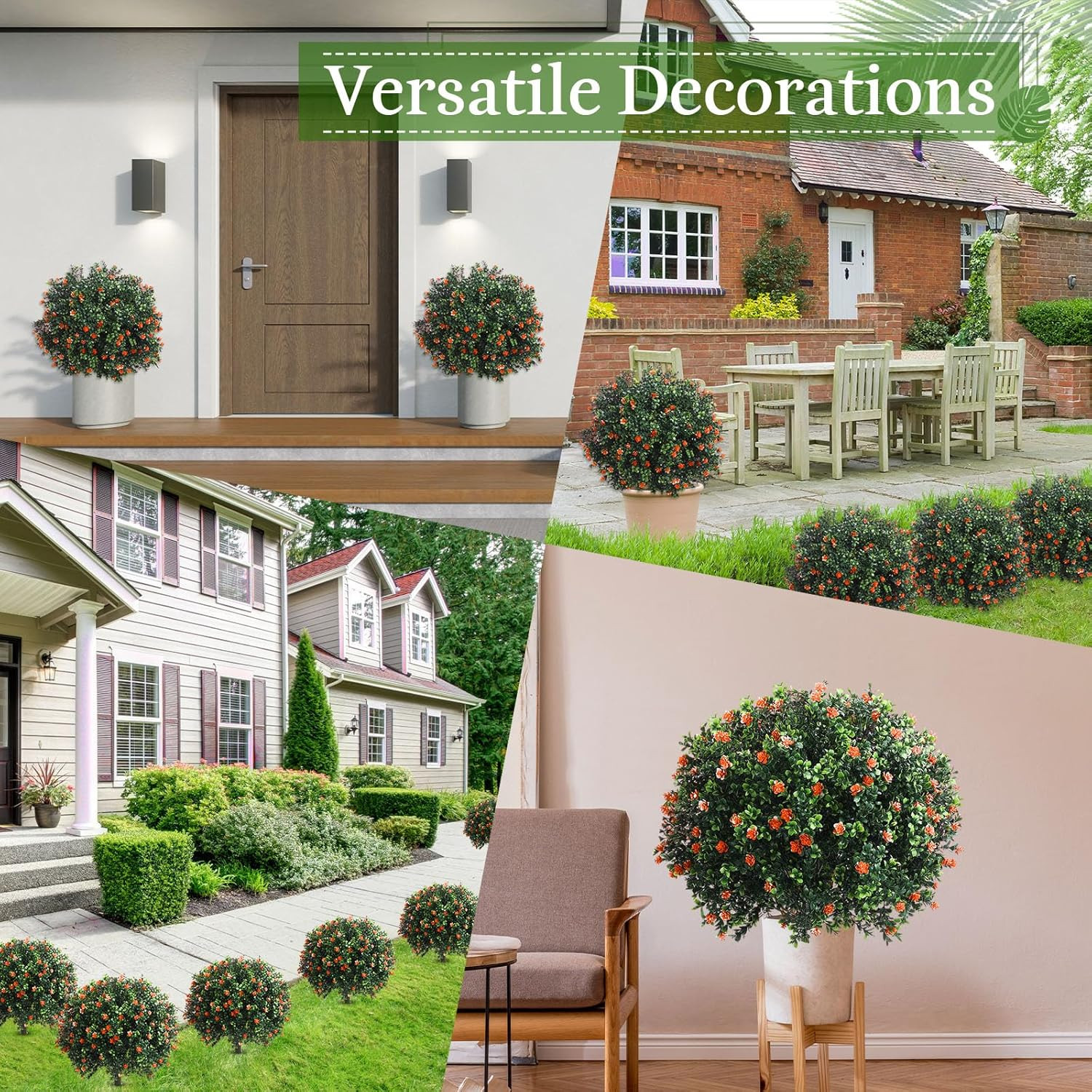 27″ Artificial Boxwood Topiary Ball Trees – UV Resistant Outdoor Decor (Set of 2