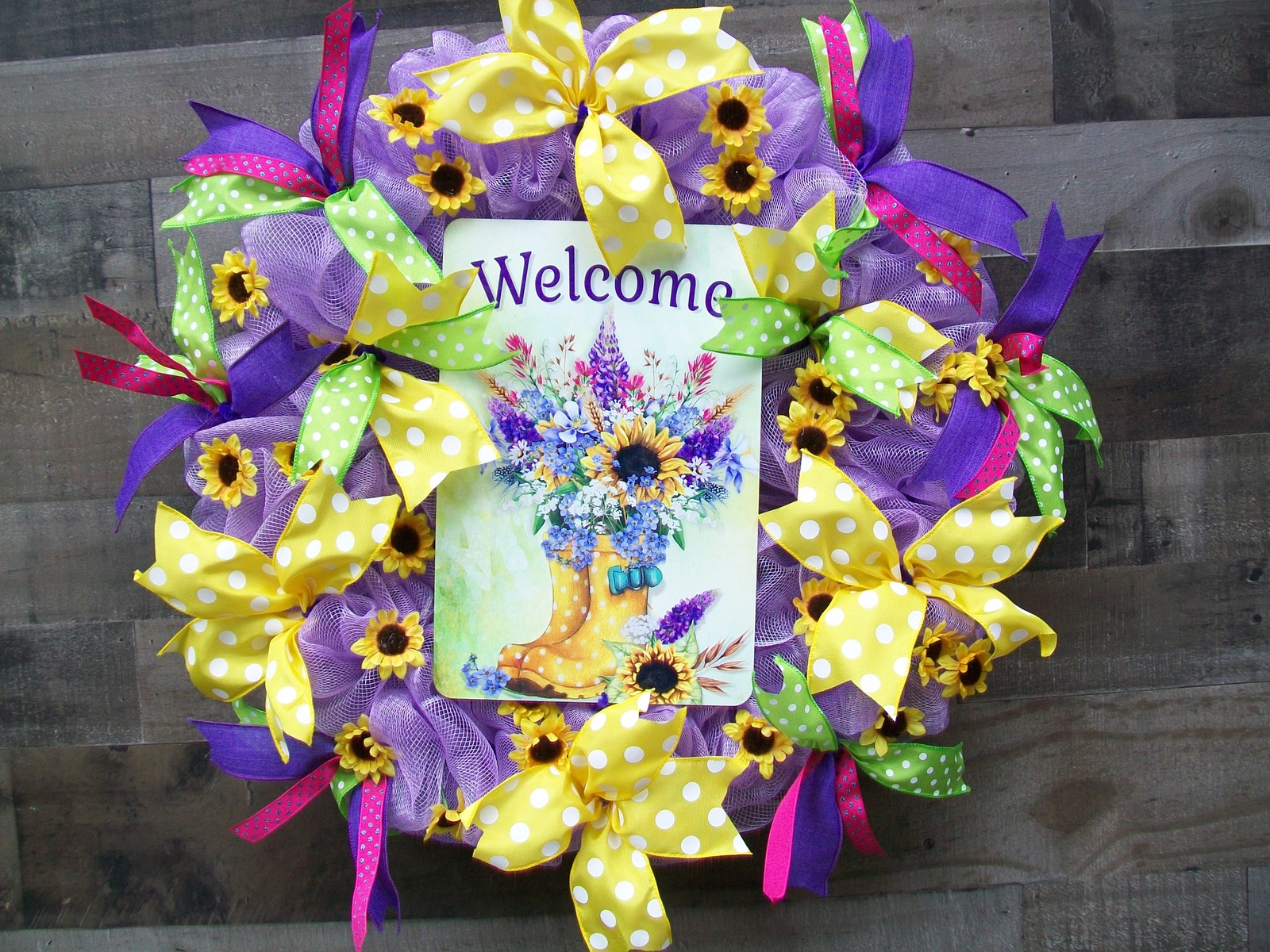 Spring Lavender Purple Pink Green Bright Colorful Mesh Wreath