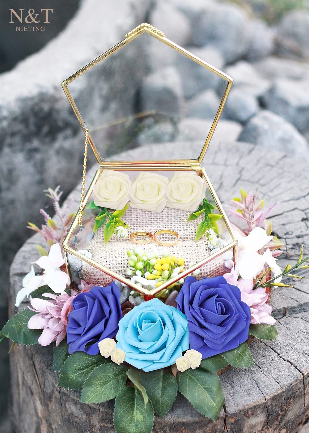 Blue Roses Artificial Flowers 25 PCS Fake Silk Bouquet Wedding Centerpiece