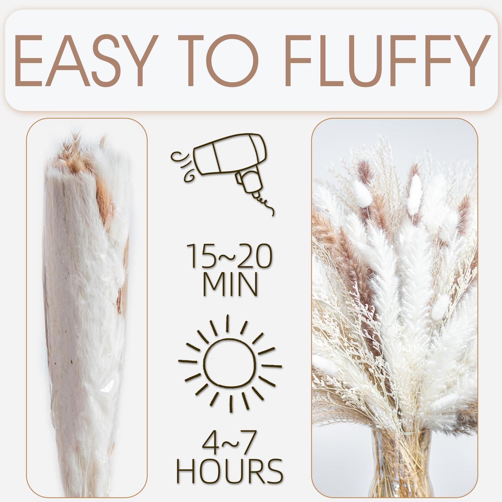 220PCS Natural Dried Pampas Grass Boho Home Decor Bouquet Phragmites Dried Fl…