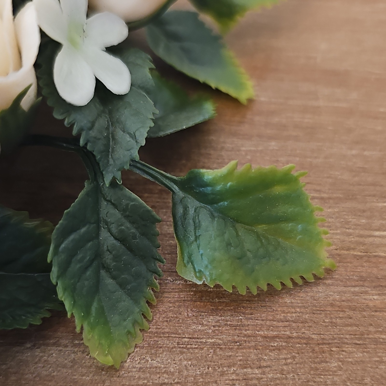 Artificial Rose Floral Arrangement Centerpiece with Cream Roses and Green Leaves