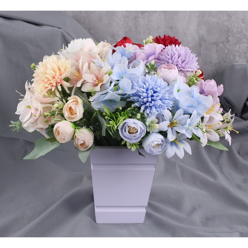 Nordic Style Silk Hydrangea Bouquet 7 Head for Wedding Arch Shelf Mantel Decor
