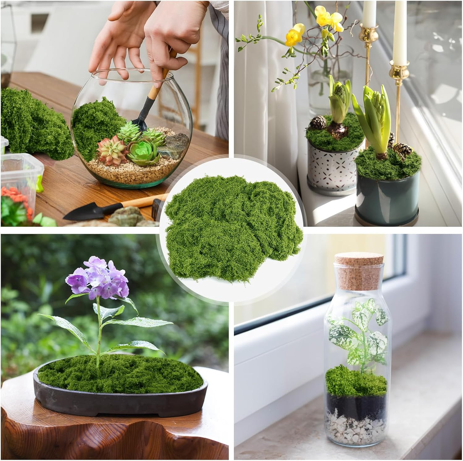 Fake Green Moss for Plants Indoor, 5.3OZ Artificial Moss for Potted Plants Decor