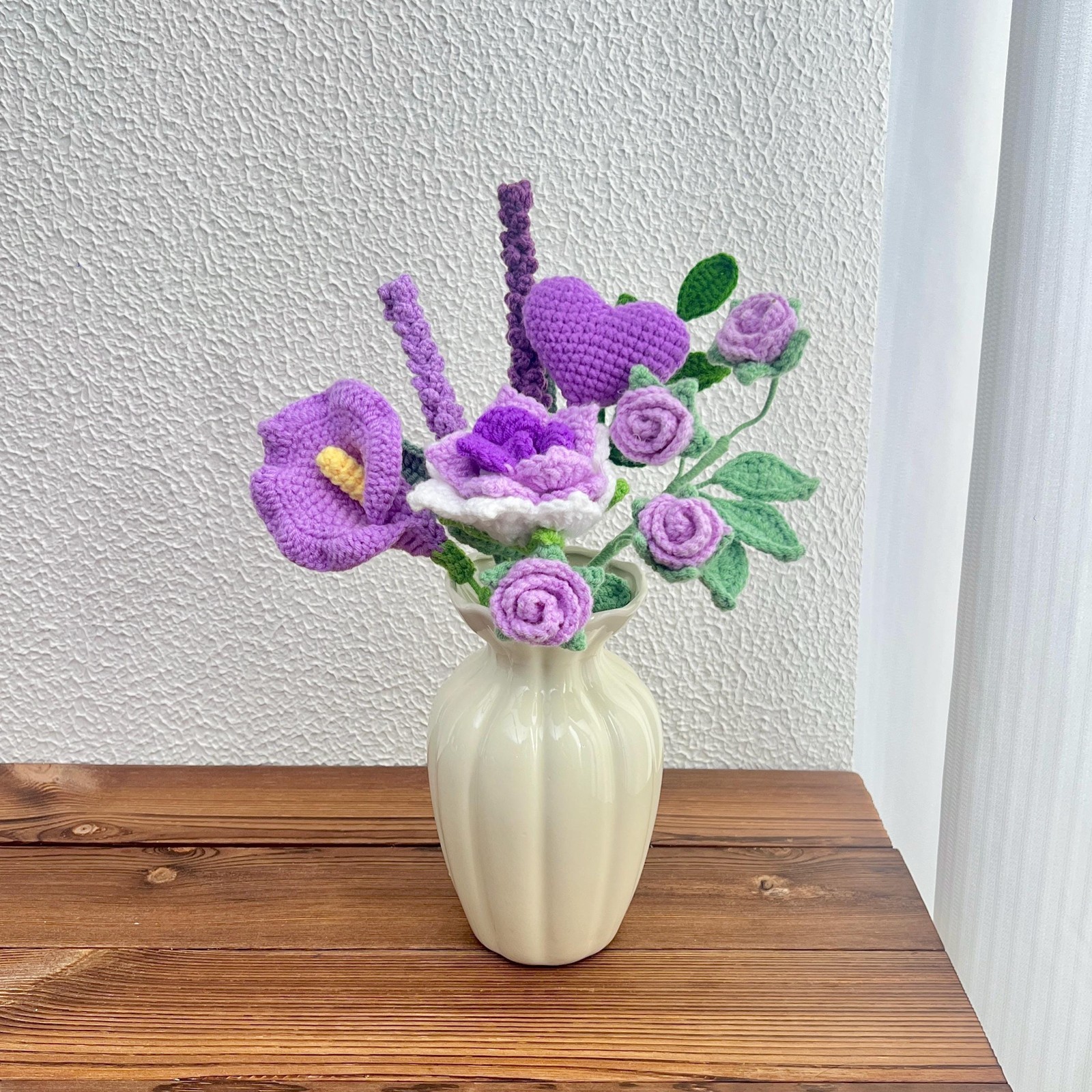 Purple Crochet Flower Bouquet Handmade Yarn Birthday Home Decor Desk Decor Gift