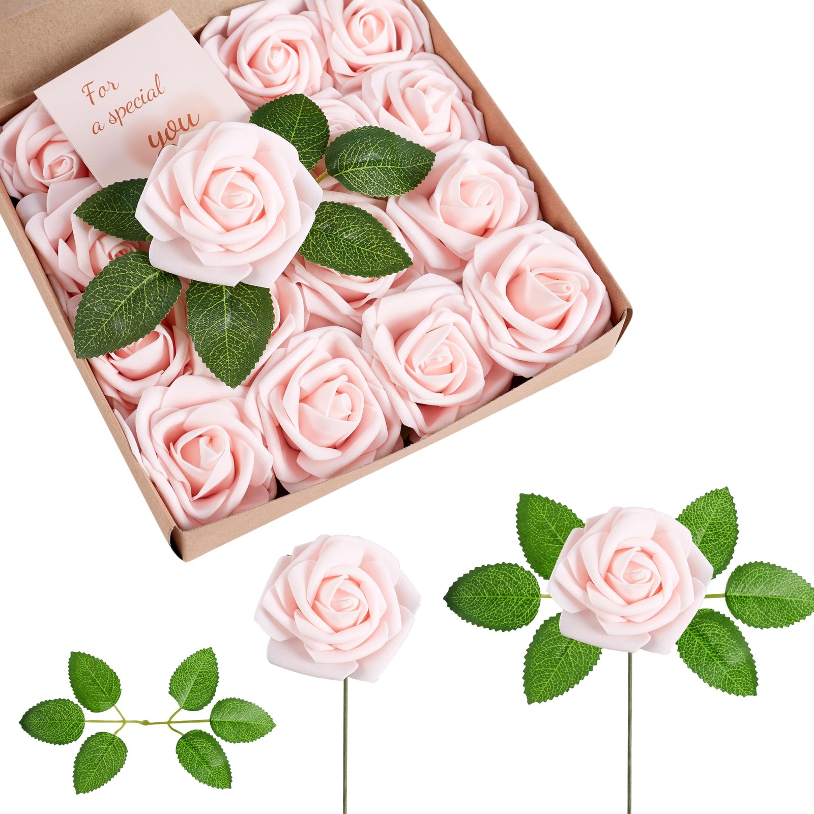 Peach Pink Artificial Flowers Foam Fake Roses with Stems Pink Flowers for DIY…
