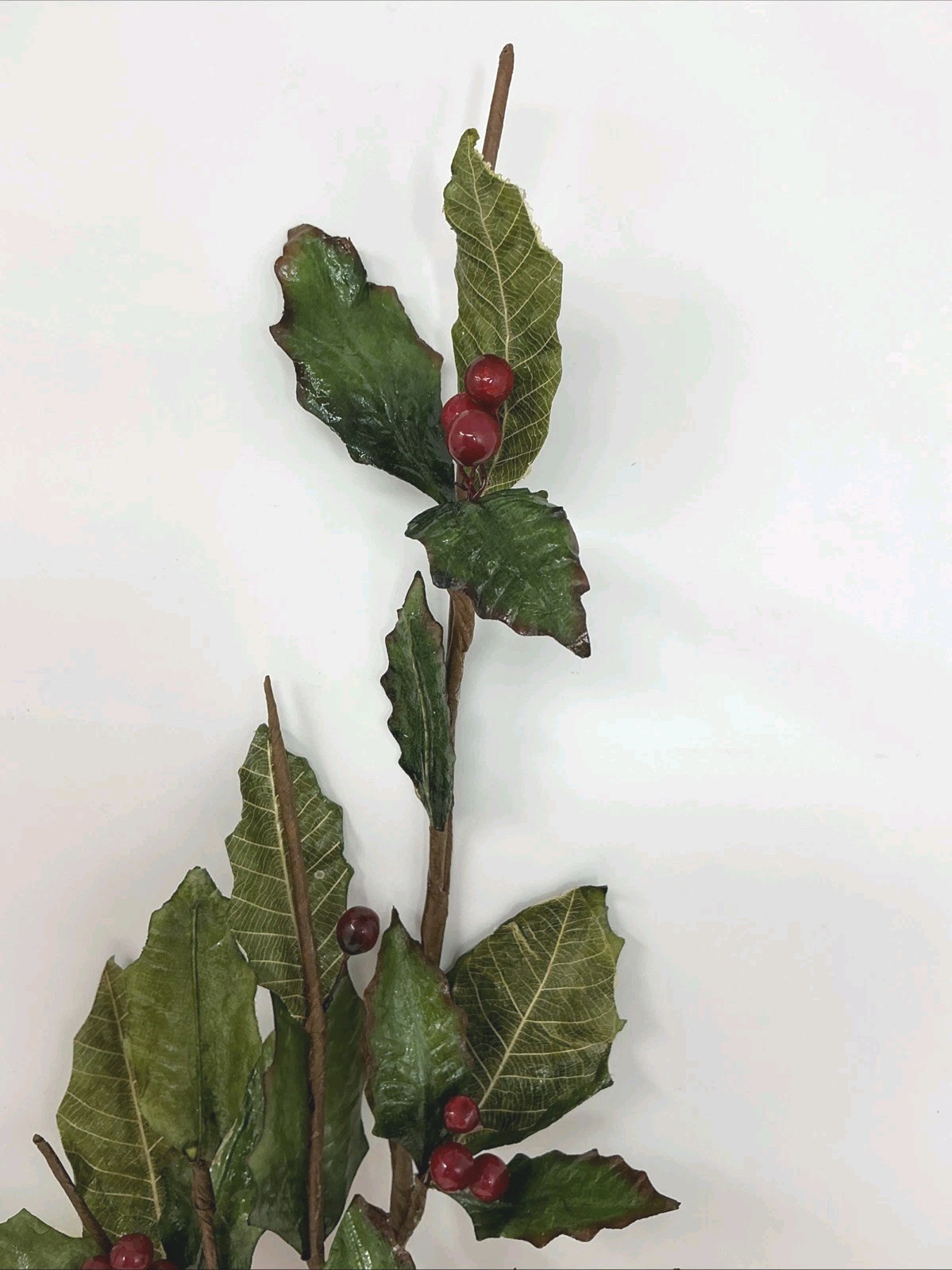 Holly w Wired Red Berries Spray Floral Pick 30” Long 2 Picks Vase Filler NOS