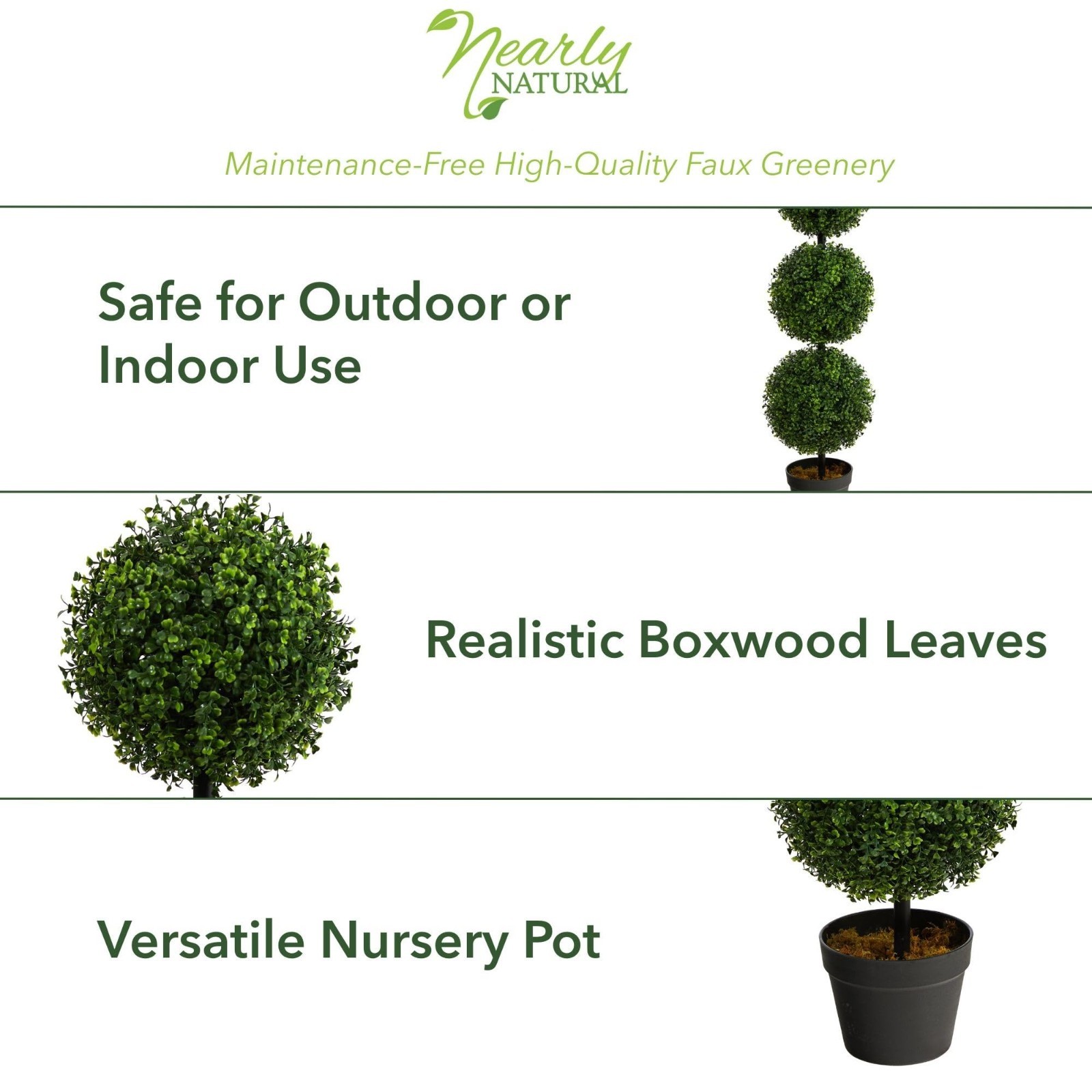 36″ Artificial Triple Ball Boxwood Topiary Tree in Pot | Indoor/Outdoor Decor, R