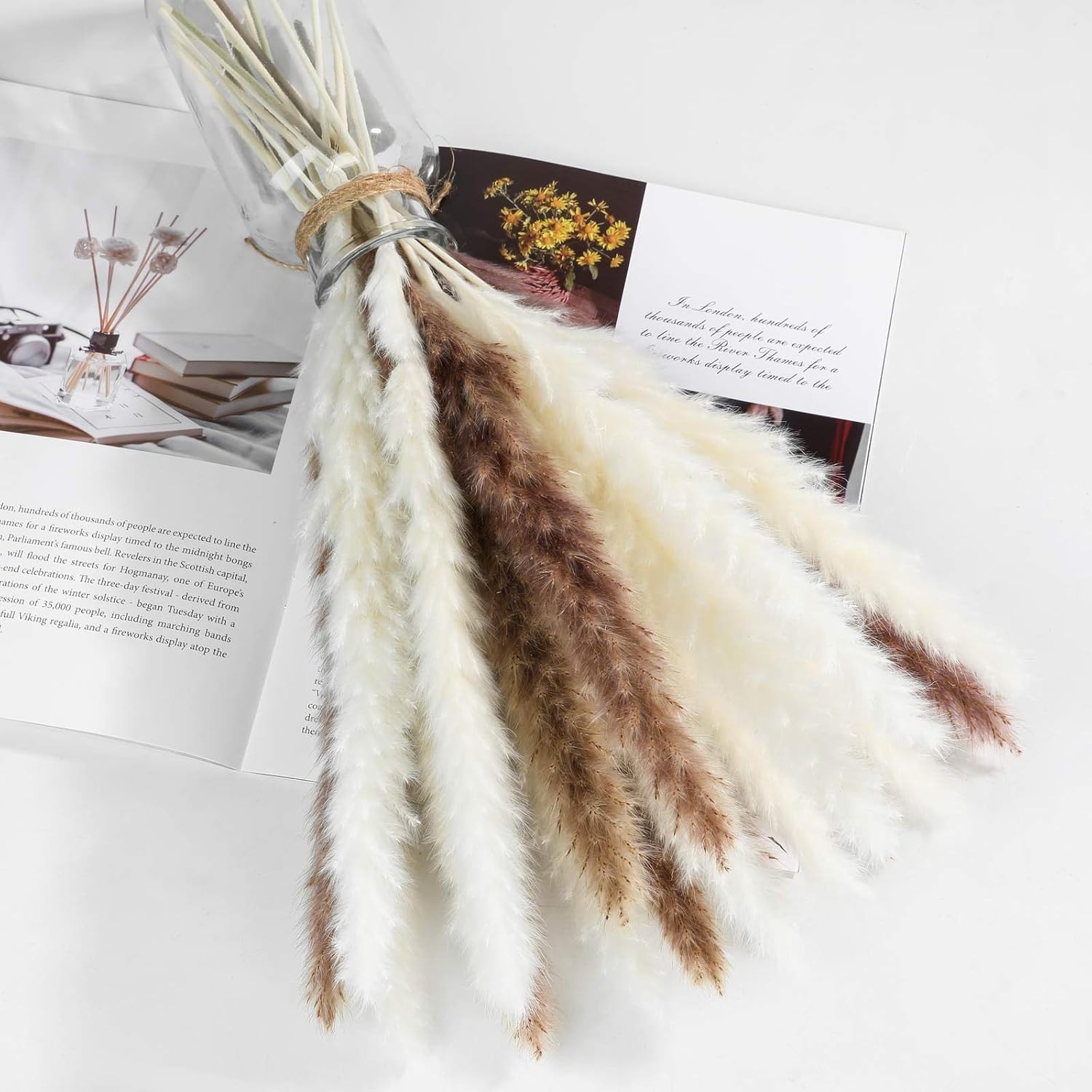 30 Pcs Natural Pampas Grass – Fluffy & Stylish 17.7 Inch Decorating Bouquets