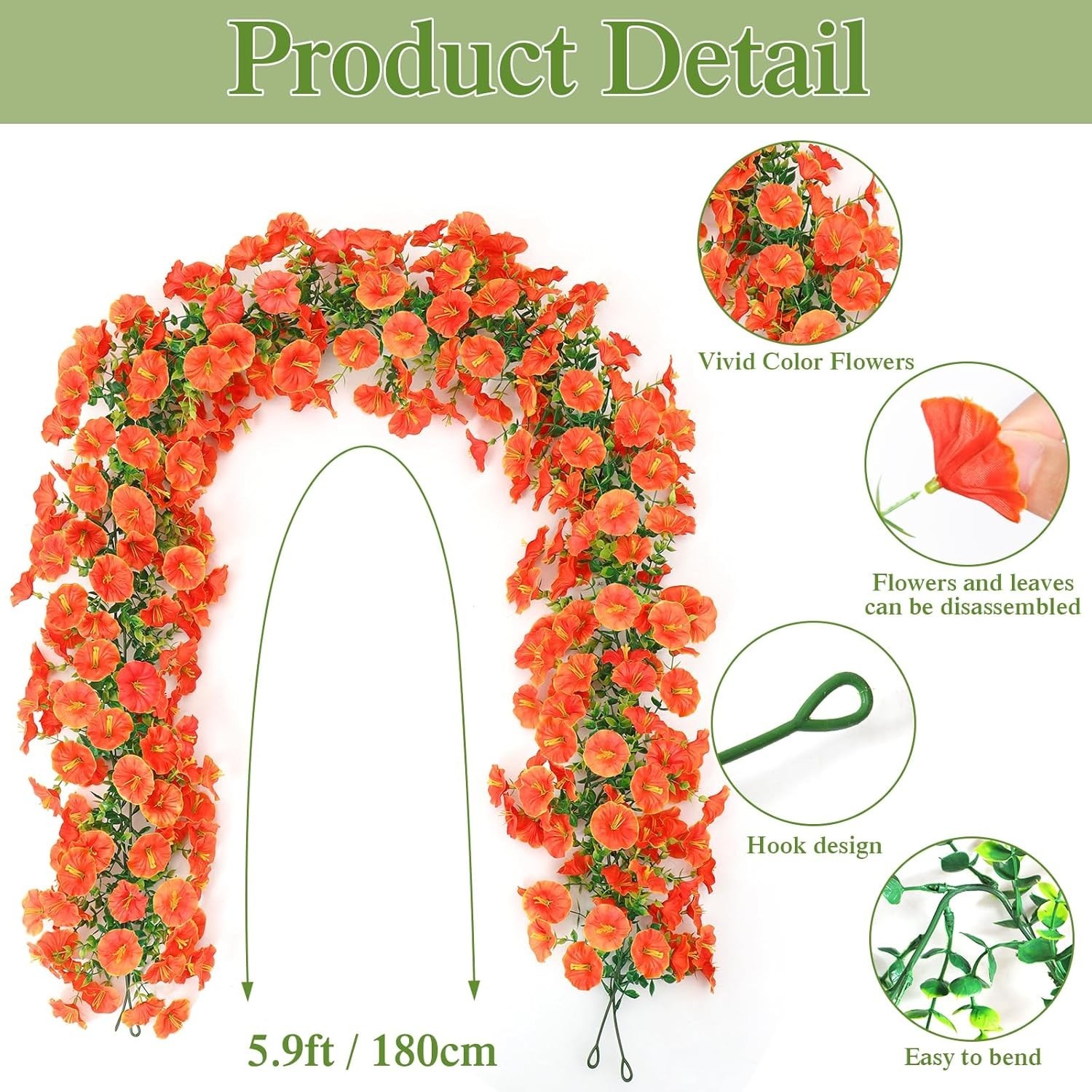Dremisland 2 Pack Spring Summer Flower Garland 5.9FT Artificial Morning Glory Fl