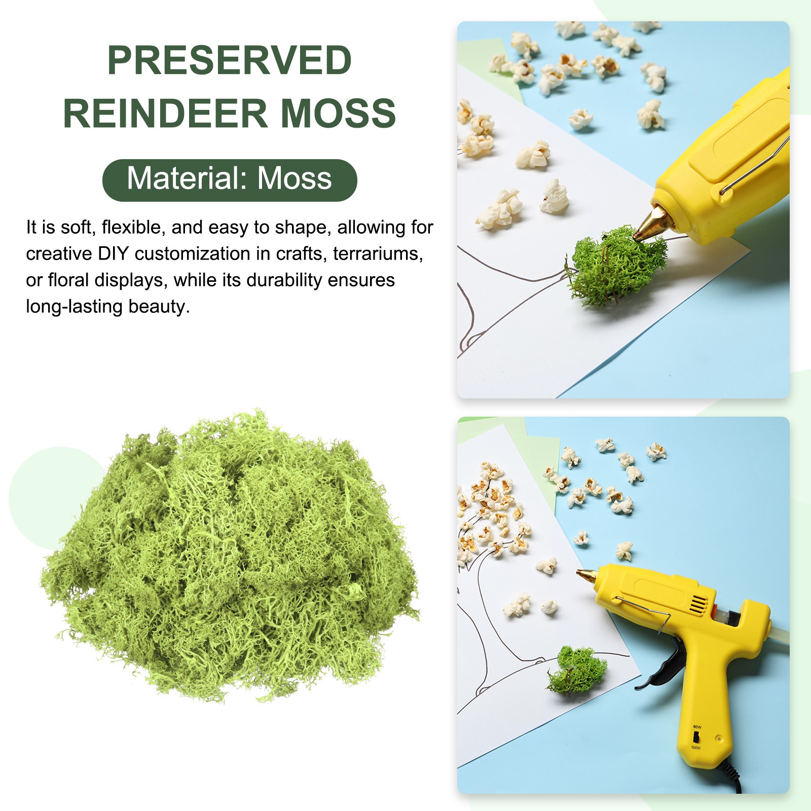 3oz Preserved Reindeer Moss Bright Green Decorative Artificial Fake Moss