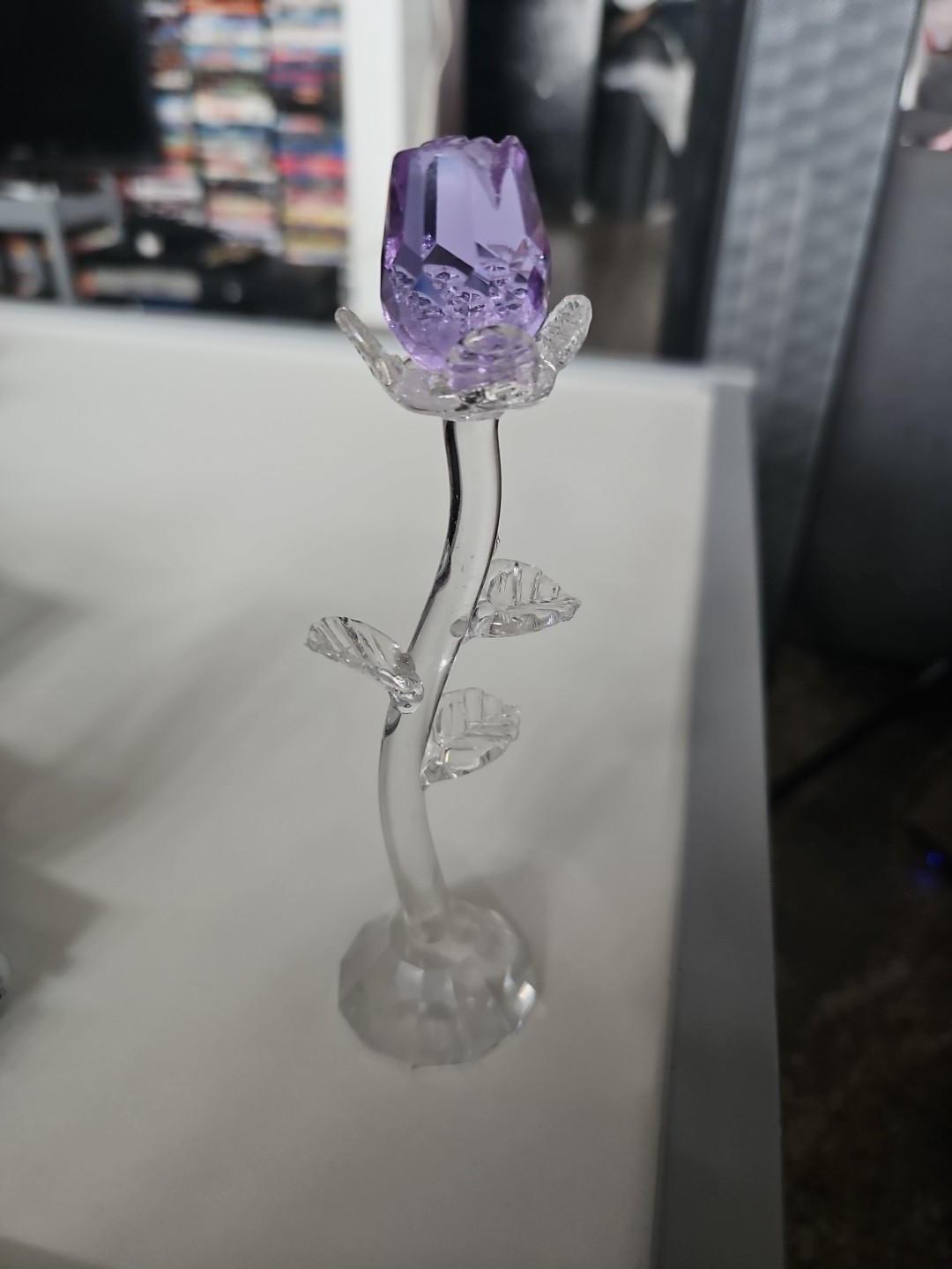 Purple And Clear Glass Rose Flower W/ Protective Storage Case Box February Gift