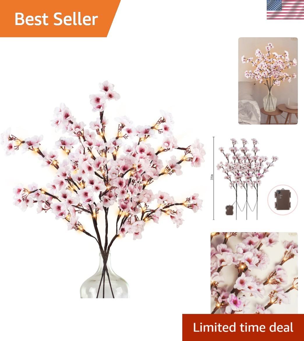 Battery-Operated Cherry Blossom Branch Lights – 3PCS for Indoor & Outdoor Decor