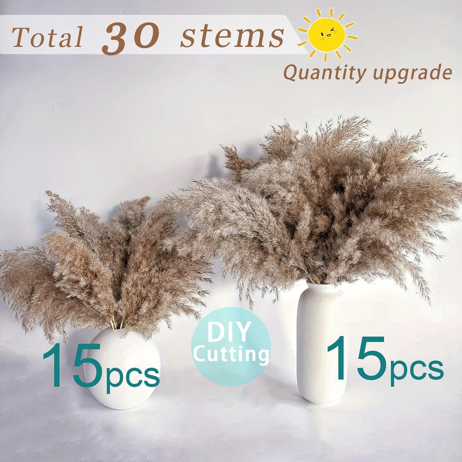 17 Inch 20 Stems Natural Pampas Grass Decor – Tall Fluffy Pompas Grass for Floor