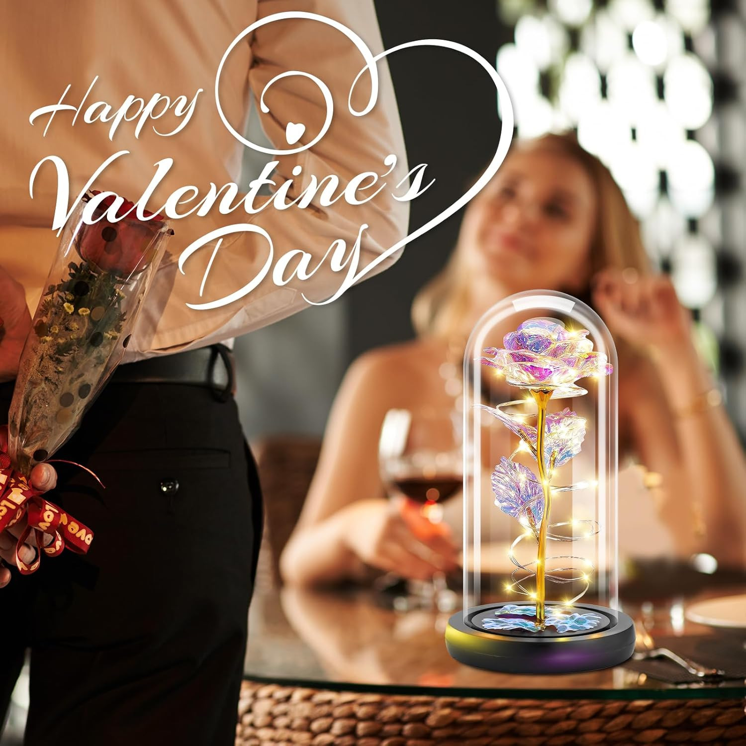LED Glass Rose Lamp Forever Flower Gift Mom Wife Birthday Valentine Night Light