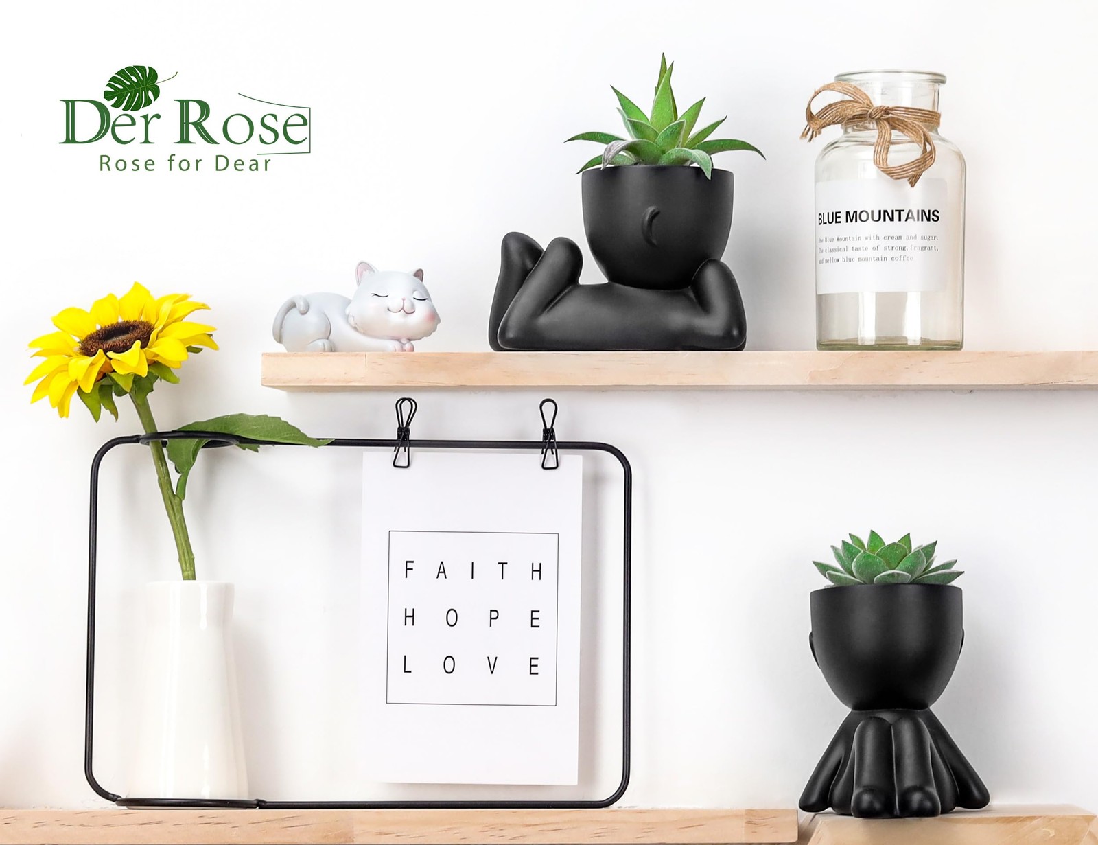 Set of 2 Fake Plants Artificial Succulent Plants for Office Desk Accessories Bla