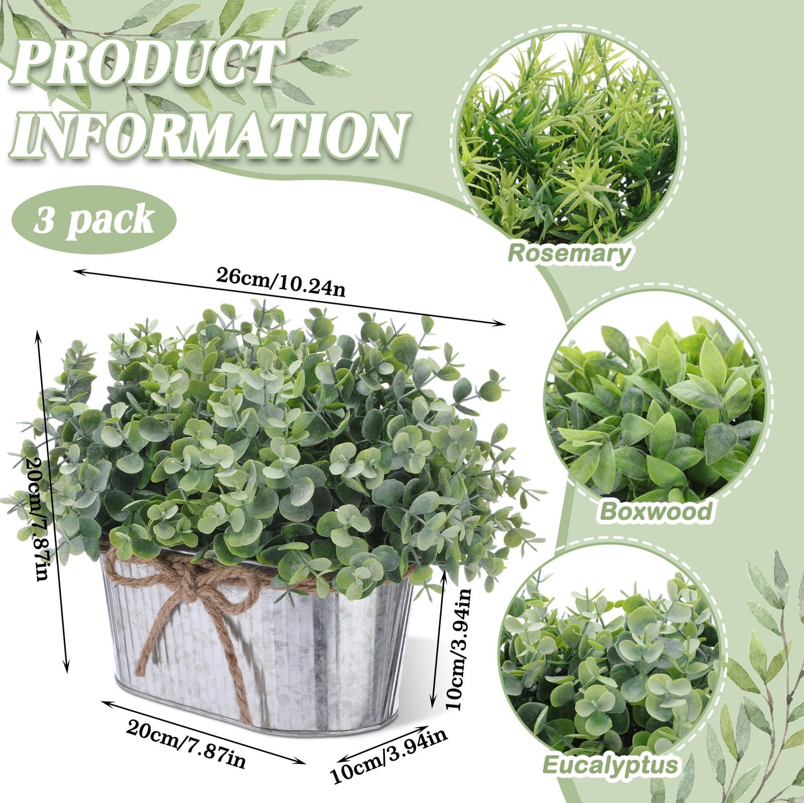 3 Pack Spring Mini Potted Artificial Eucalyptus Fake Plants Farmhouse Galvani…
