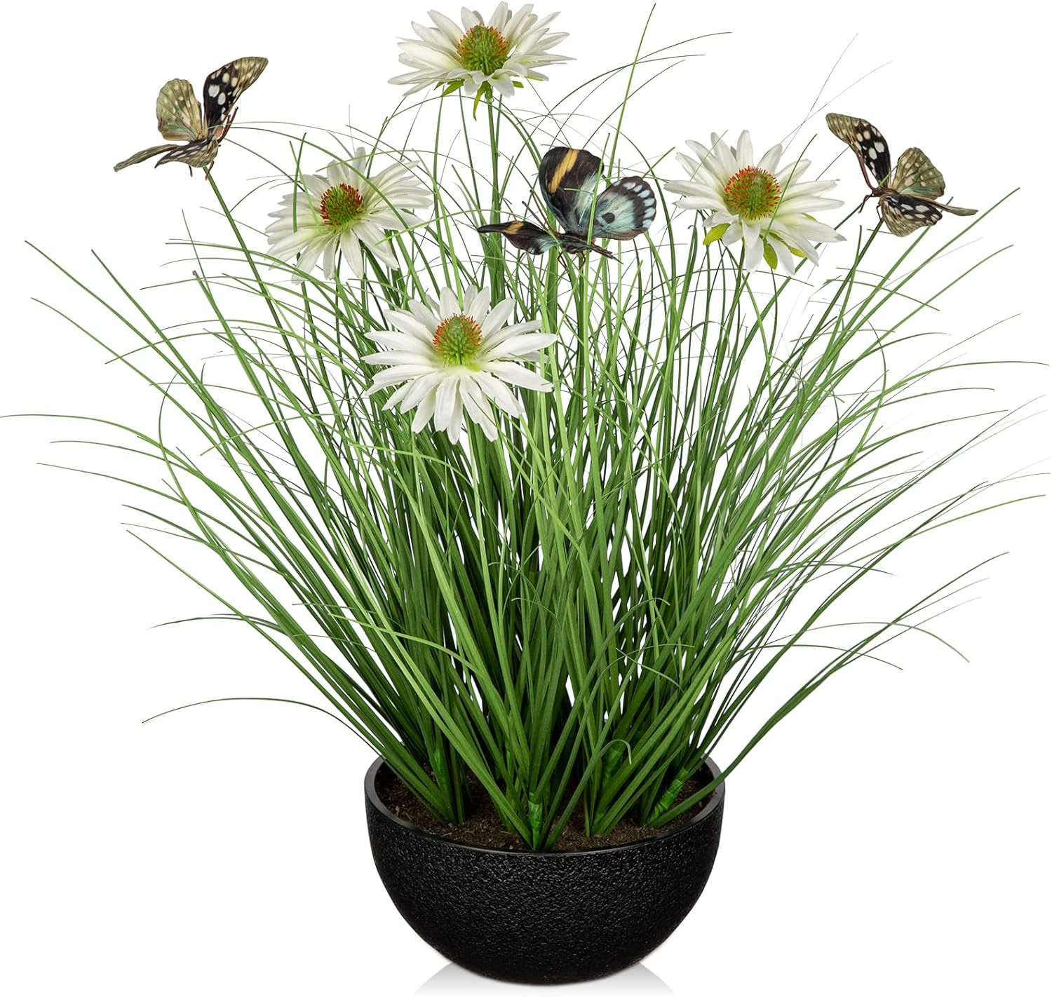 17.3″ Artificial Onion Grass with Daisies & Butterflies – Indoor Decor Plant