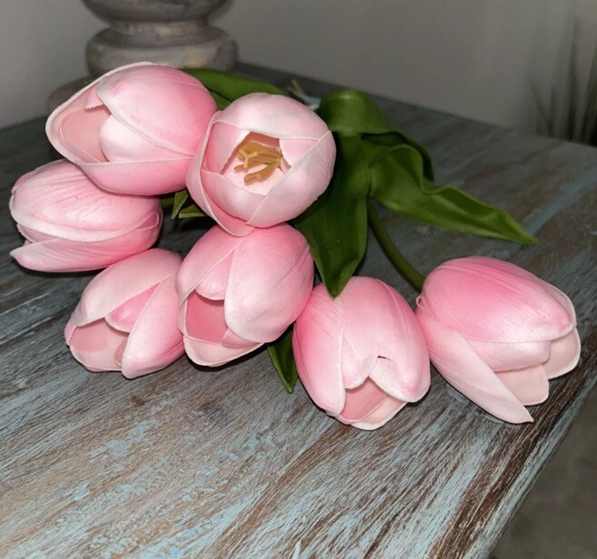 Set 7 NEW Martha Stewart artificial REAL TOUCH TULIPS Pink