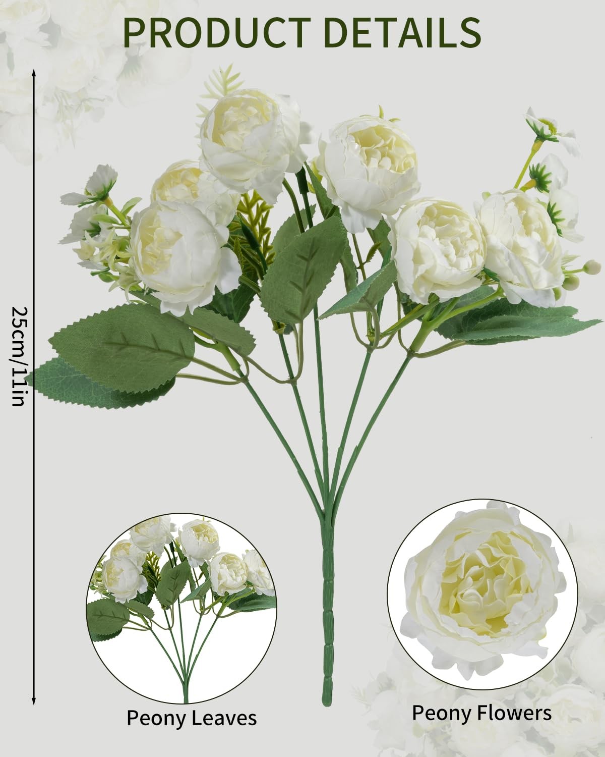 6 Pack Cream Artificial Fake Peonies Flower Bouquets For Wedding Decor