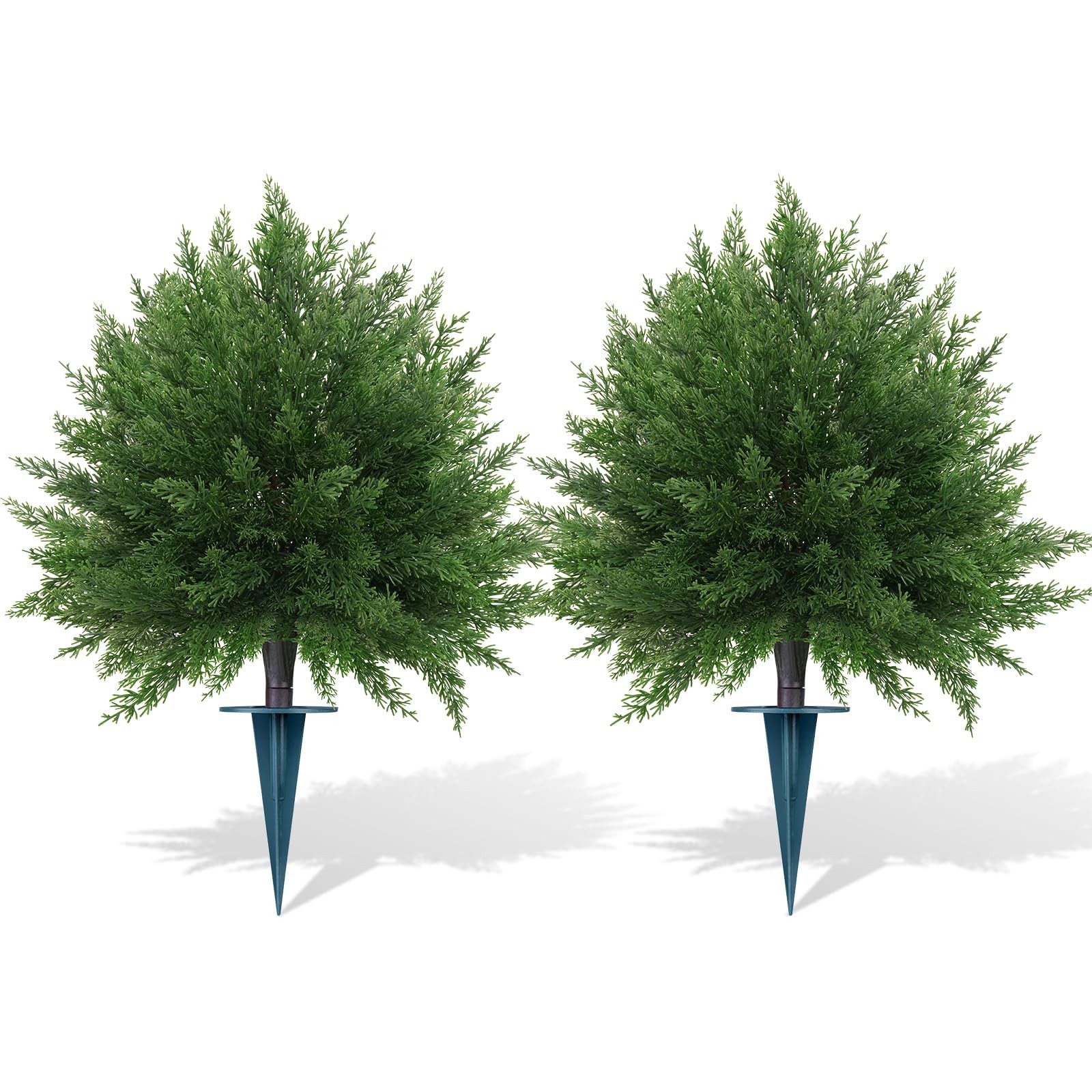 Artificial CedarTopiary Bushes for Outdoors with Spike, Set of 2 Cypress Topi…