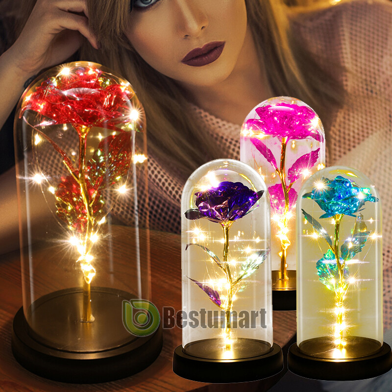Rose LED Light Glass Gift for Wife Women Her Christmas Girlfriend Birthday Lover