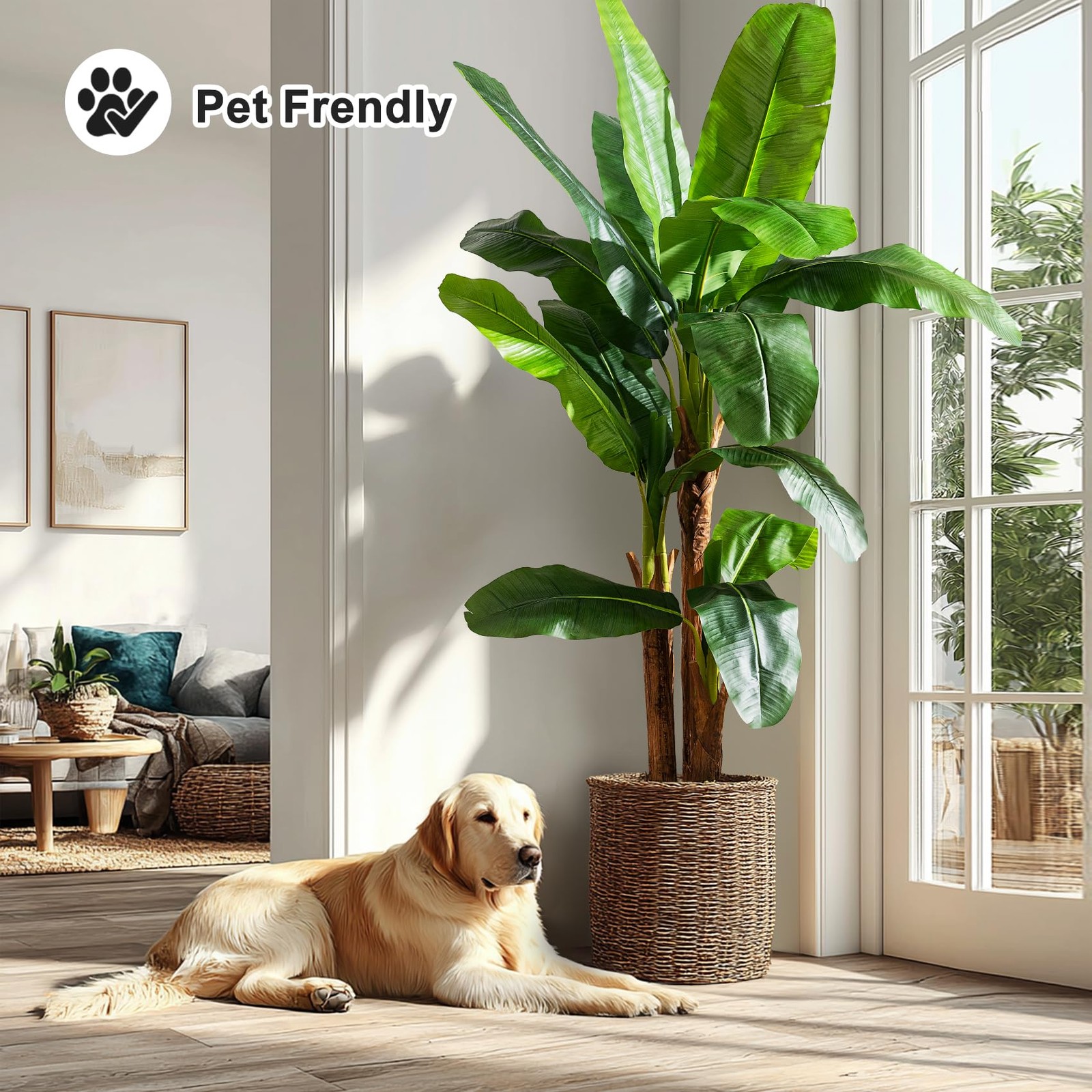 Artificial Banana Tree 6ft, Faux Tropical Palm Tree Plant with Realistic Leav…