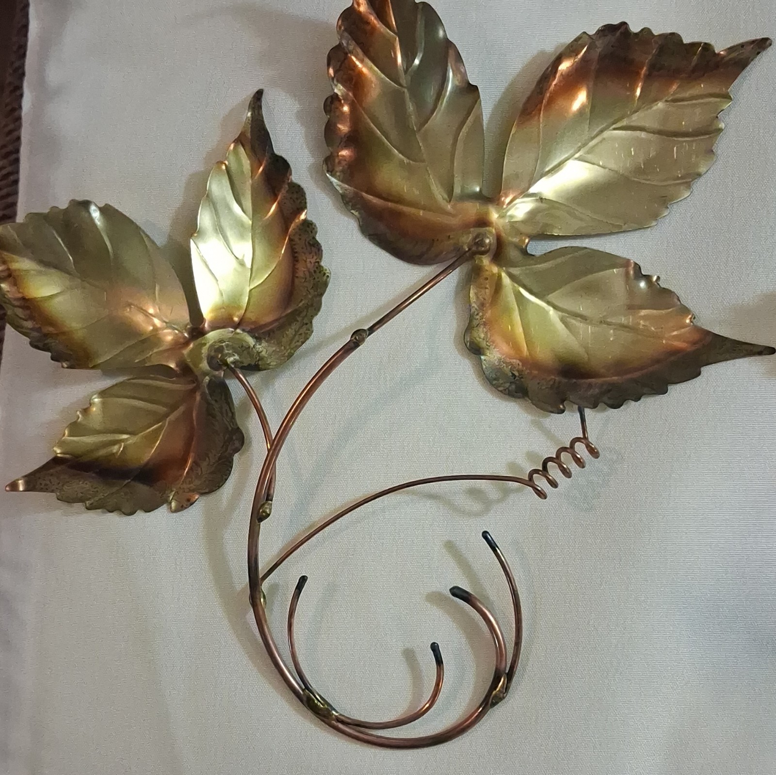Vintage Brass And Copper Leaf Wall Sculptures. Mid Century Modern Decor