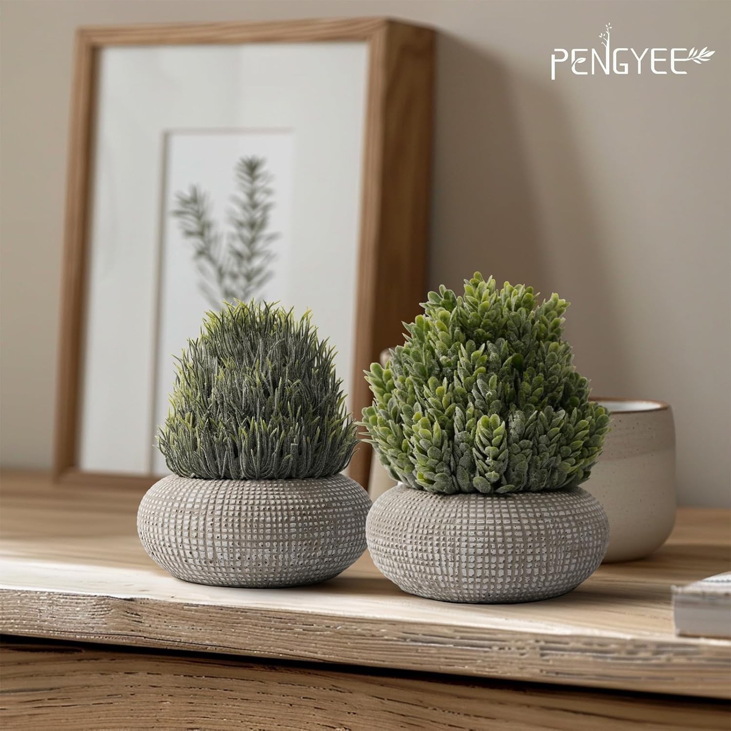 2 Pack Small Fake Plants in Cement Planter for Bathroom Decor, 6.1/5.7 Inch A…