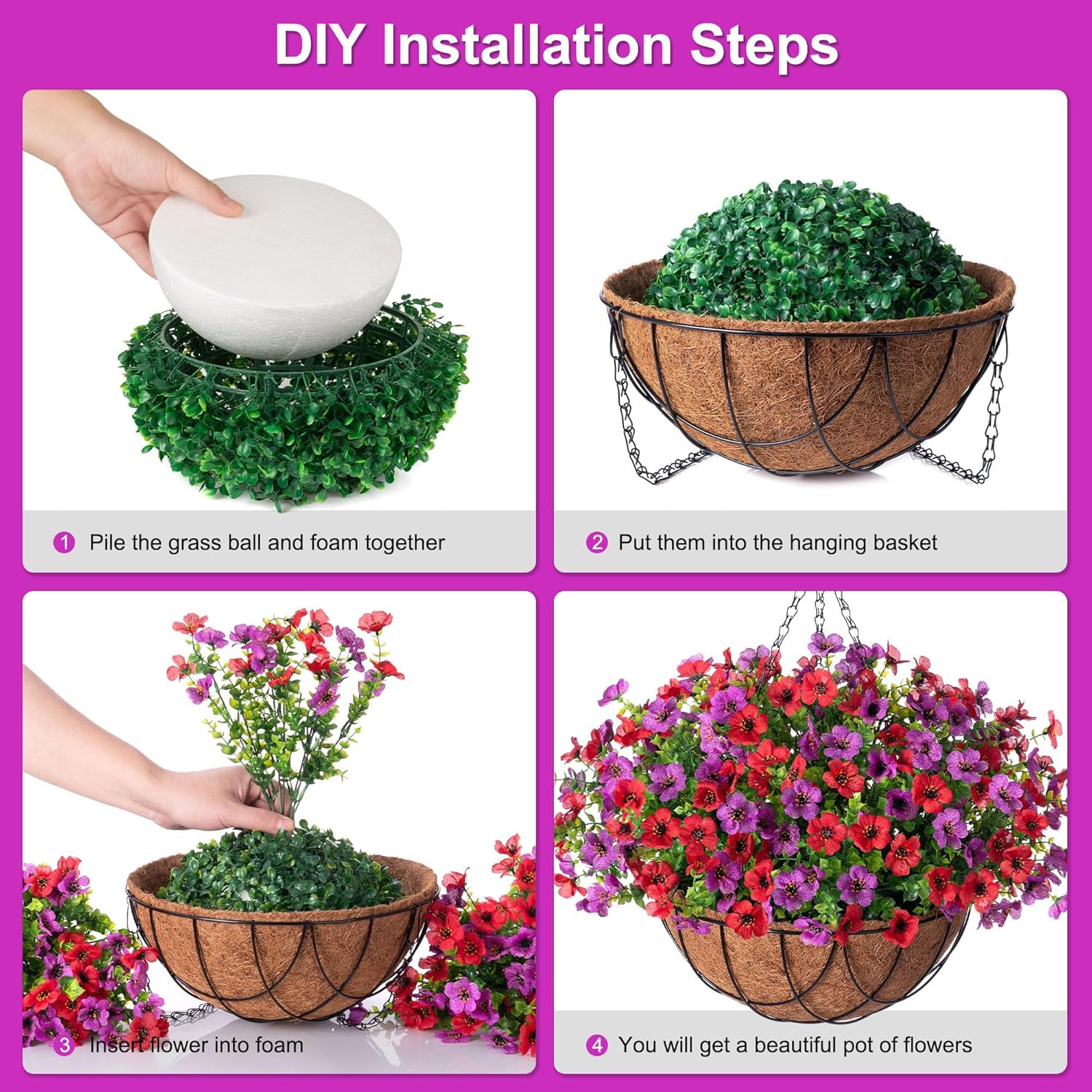 Artificial Silk Flowers Hanging Basket for Outdoor Indoor, Daisy with Eucalyptus