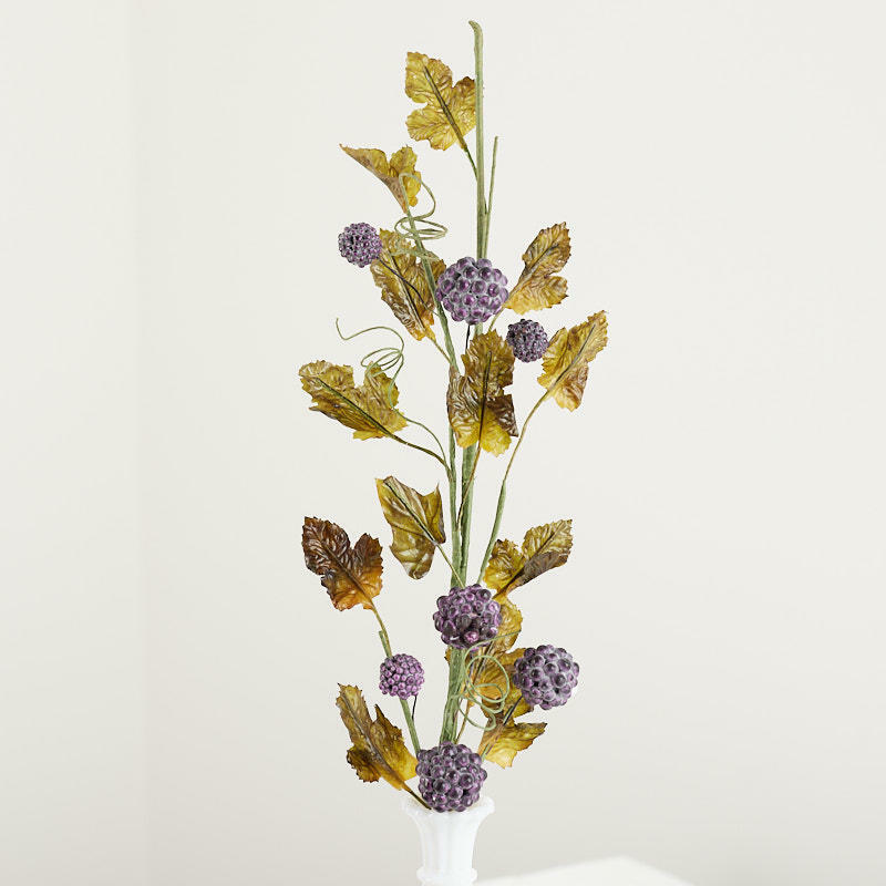 Factory Direct Craft Artificial Purple Grape Cluster and Leaf Stems
