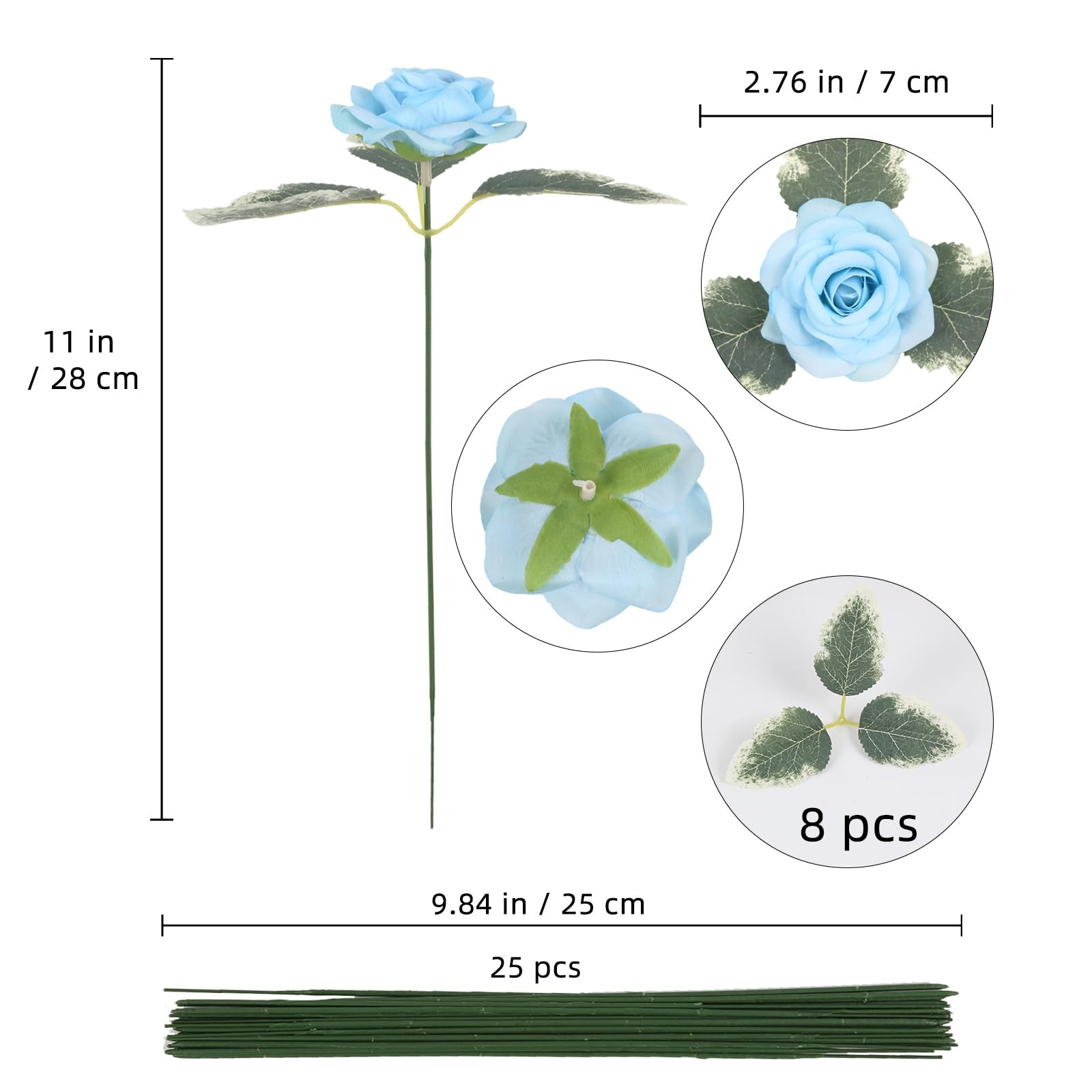 25 PCS Light Blue 2.75 Inch 7 CM Artificial Velvet Rose Flower Heads Decor