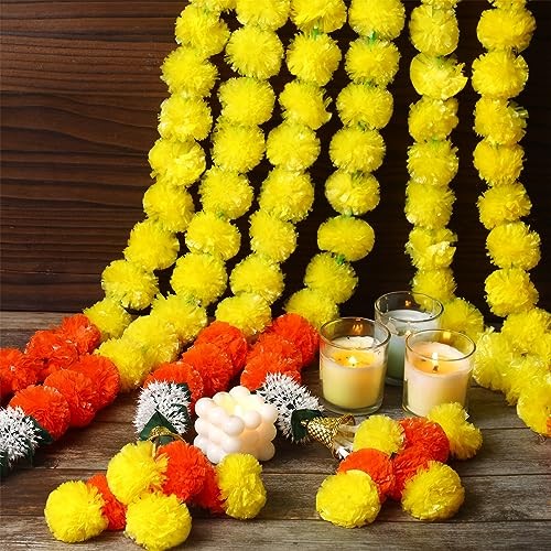 5 Pcs Diwali Marigold Garland for Decoration 5 Feet Long Artificial Yellow