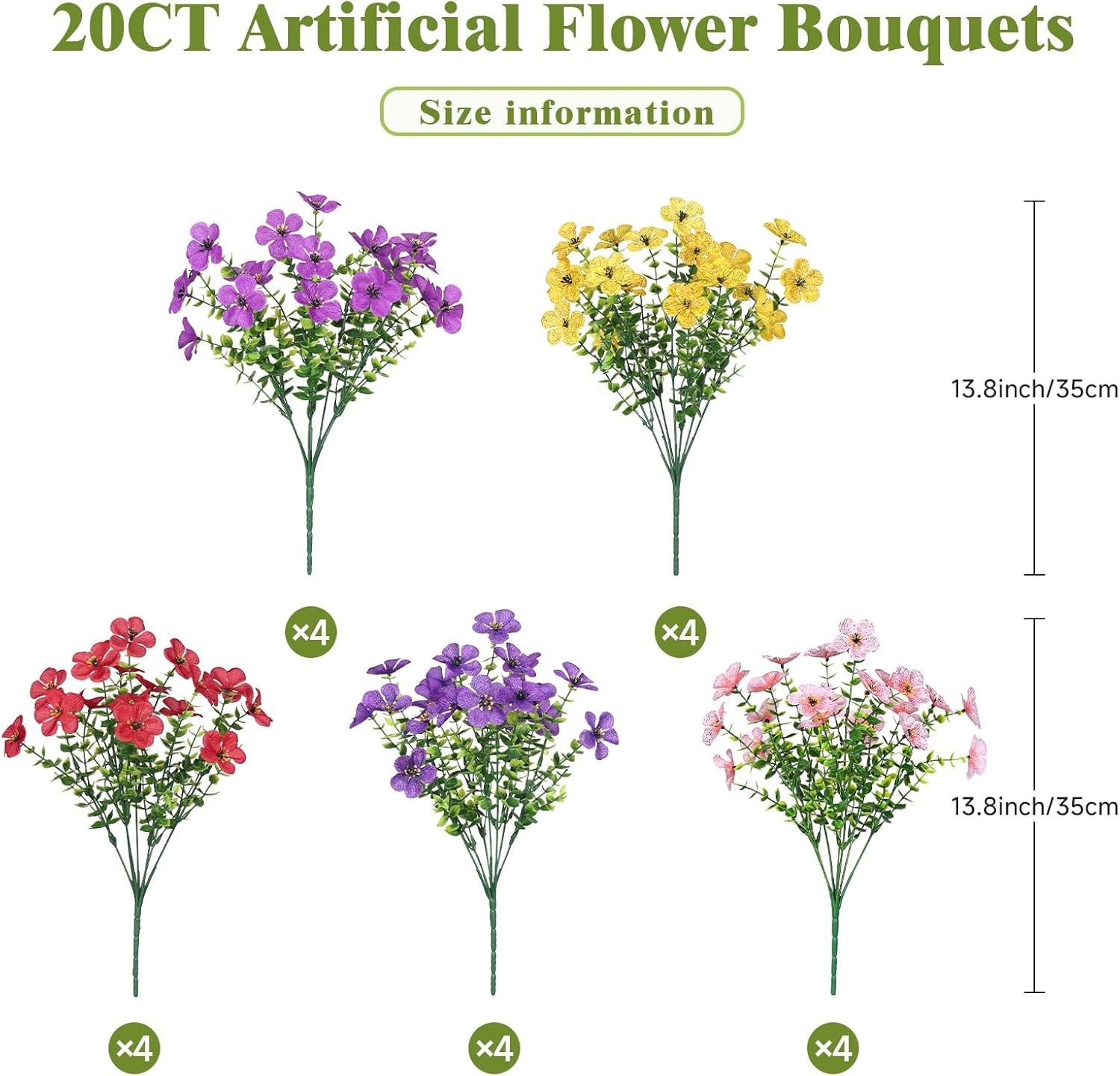 Colorful 20-Pack Faux Flowers for Garden, Home & Special Events – No Fade
