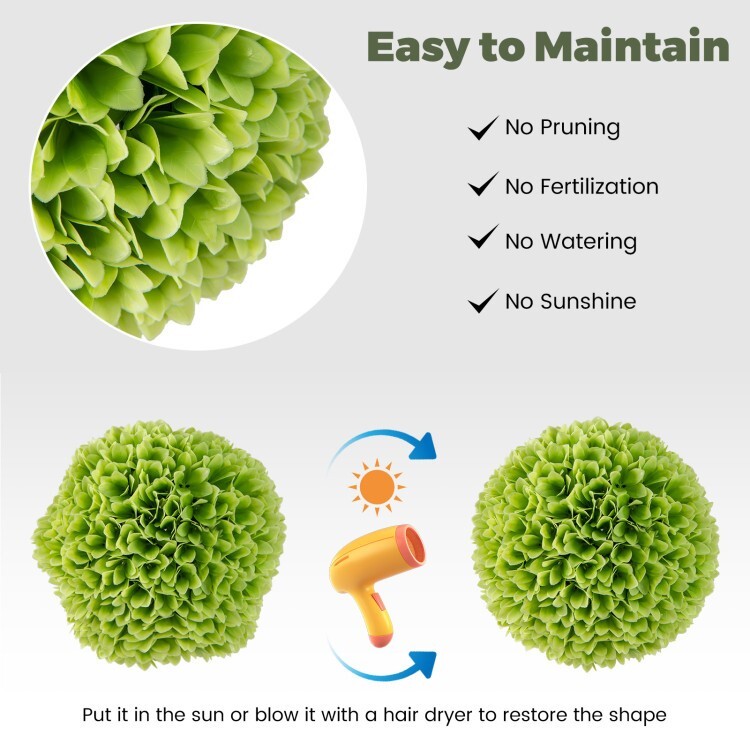 2PCS Artificial Plant Topiary Ball Boxwood Outdoor Wedding Decor With Hair Dryer