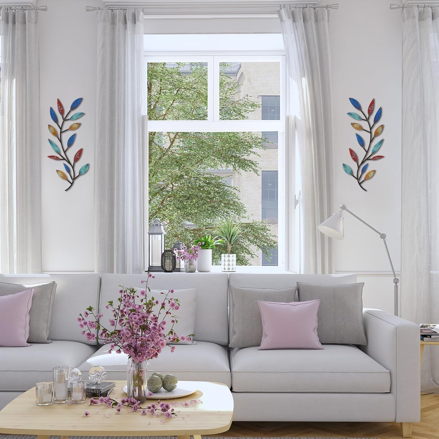 2 Pieces Metal Tree Leaf Wall Decor Vine Olive Branch Leaf Wall Art Living Ro…
