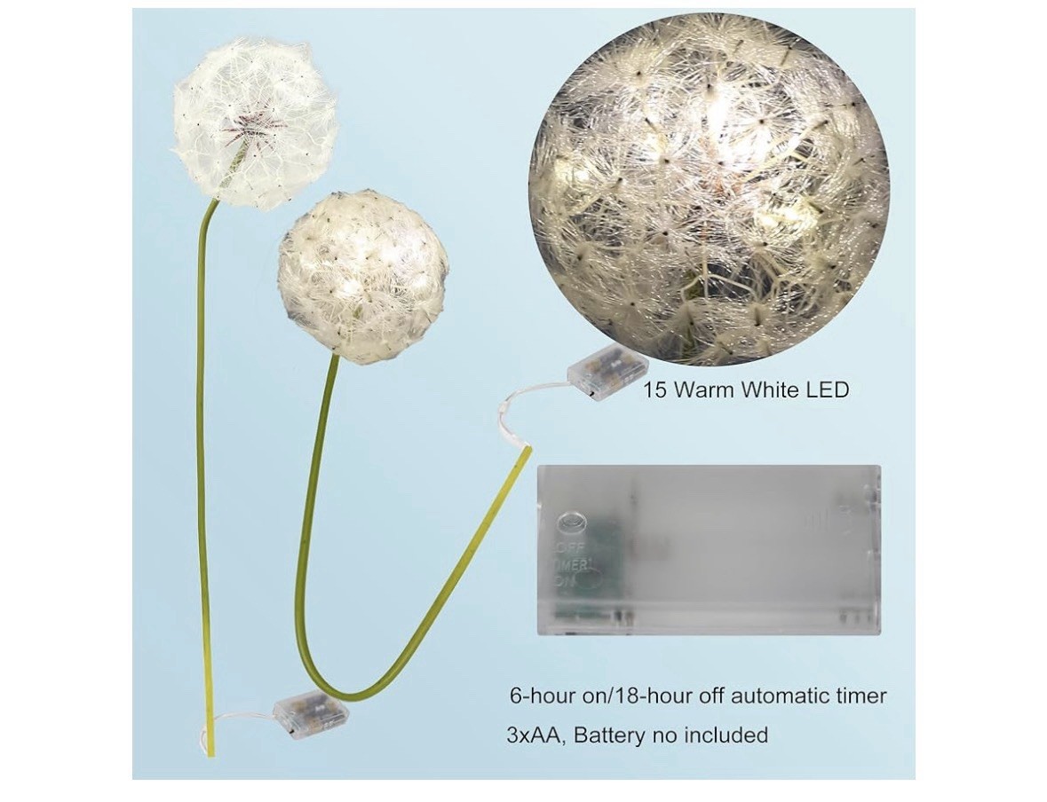Artificial Dandelion Flower with LED Light, 2 Pack