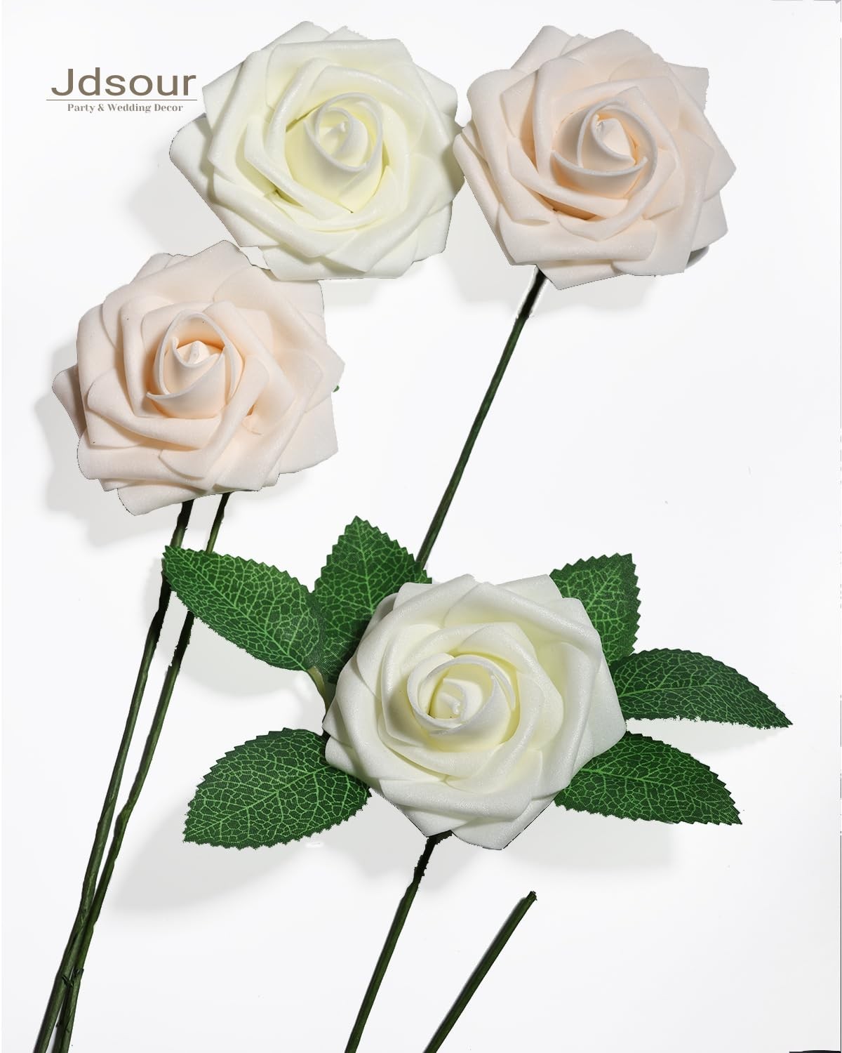 50pcs Artificial Flower，Real Touch Foam Roses w/Stem DIY for Wedding Bouquet …