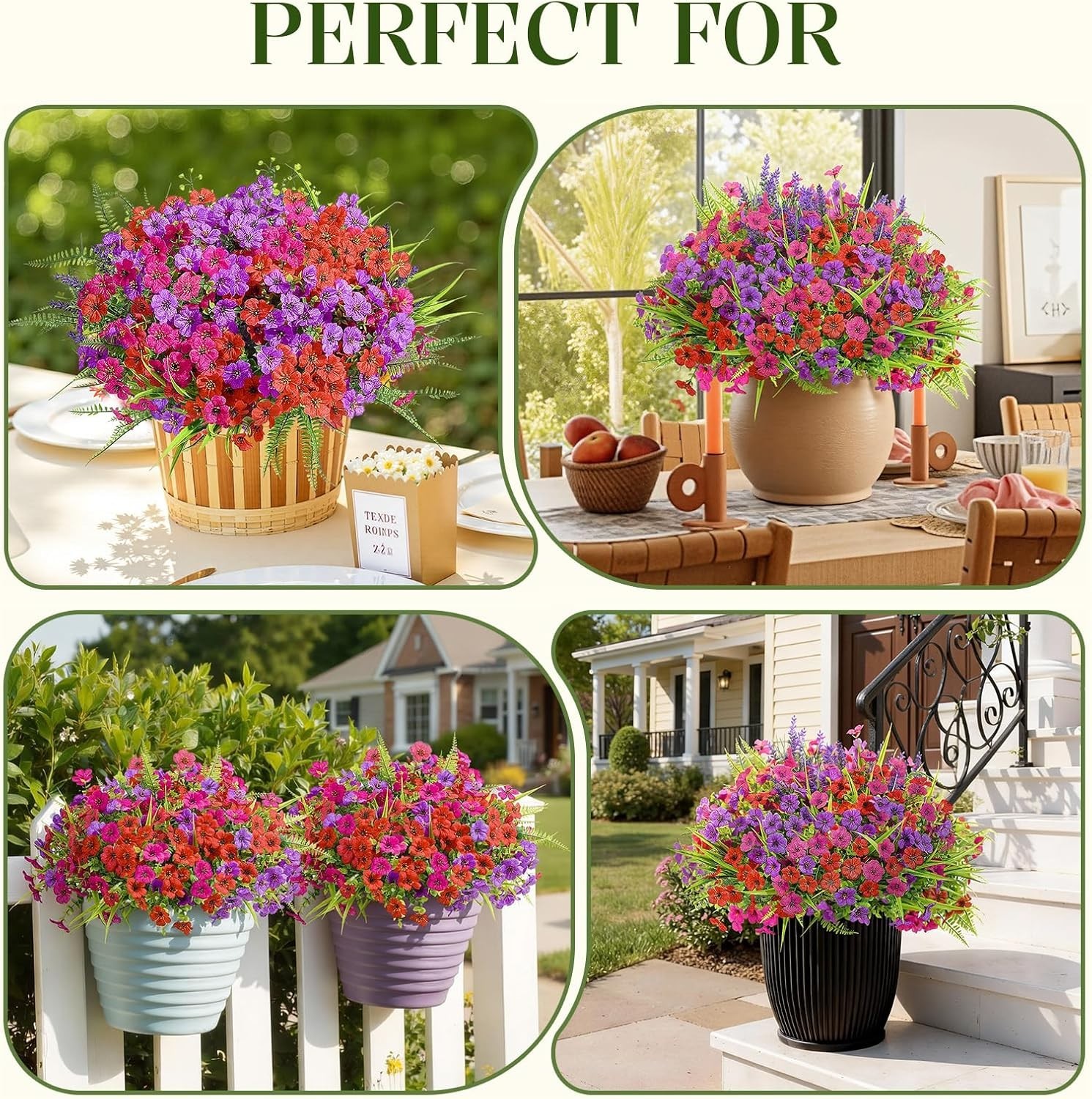 12/24 Bundles Artificial Flowers for Outdoors Fake Flowers Plants Spring Decorat