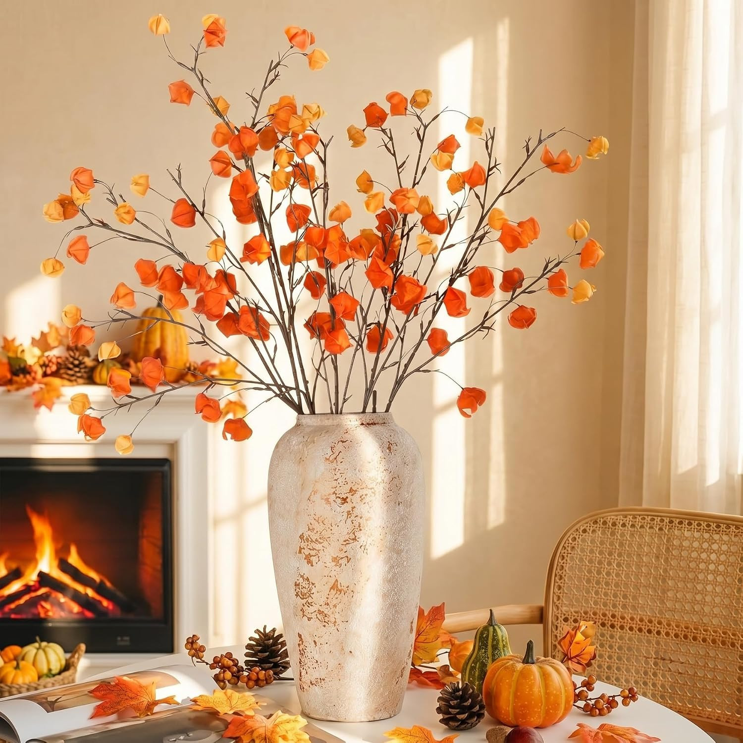 32″ Artificial Chinese Lantern Flowers – 6 Pcs Fall Decor for Vases