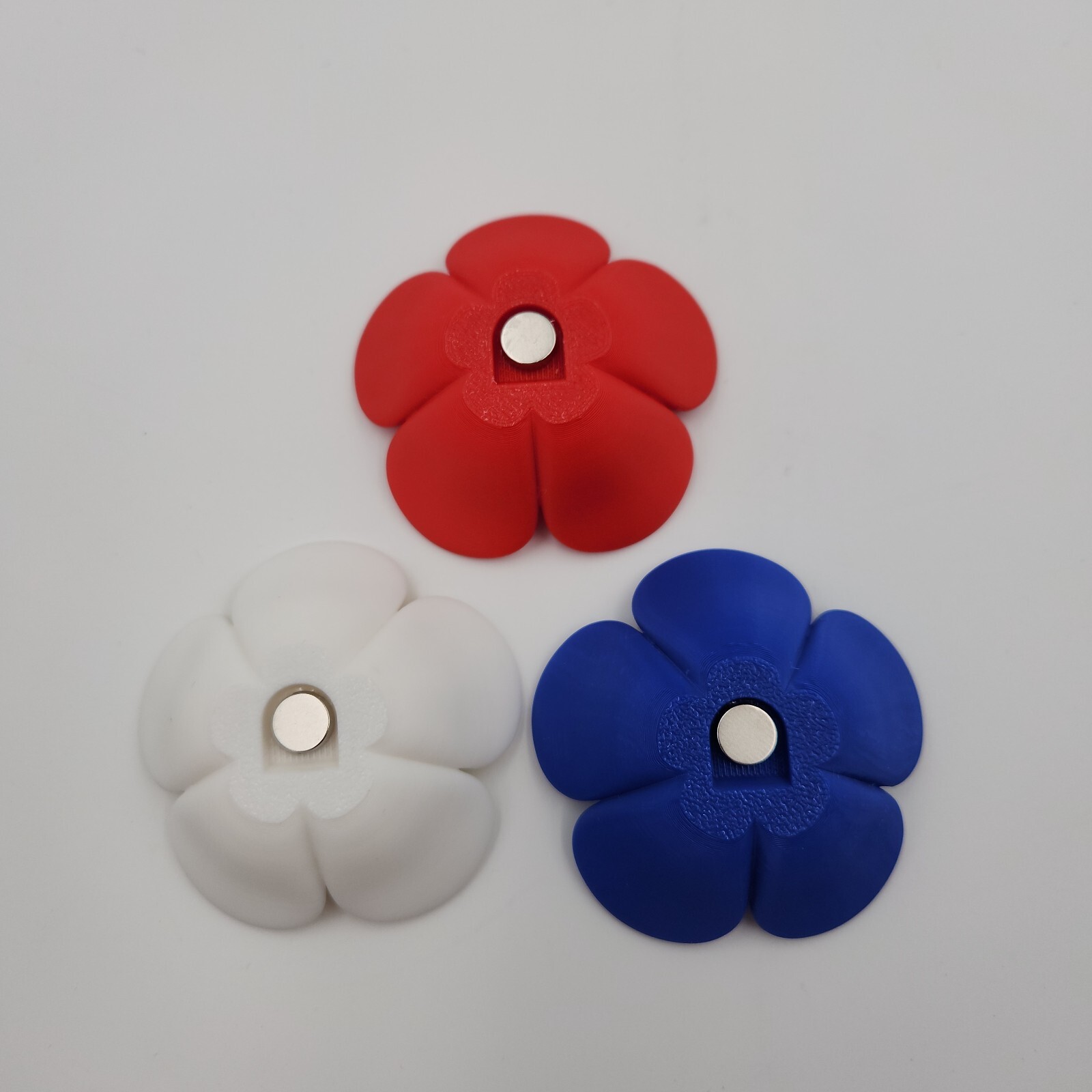 3D Printed Flower Magnets Multicolor 3 Piece Set Holds 2+ Pieces of Paper