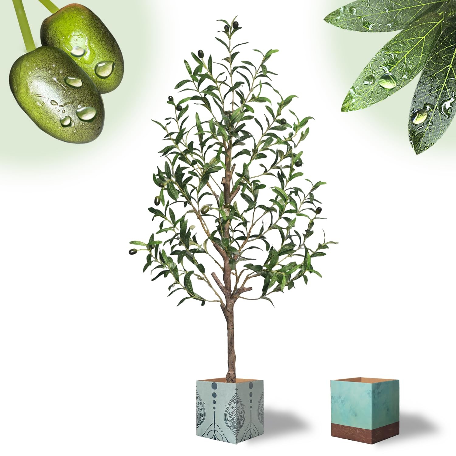 4FT Artificial Olive Tree With Water Droplets Realistic Fake Potted Plant